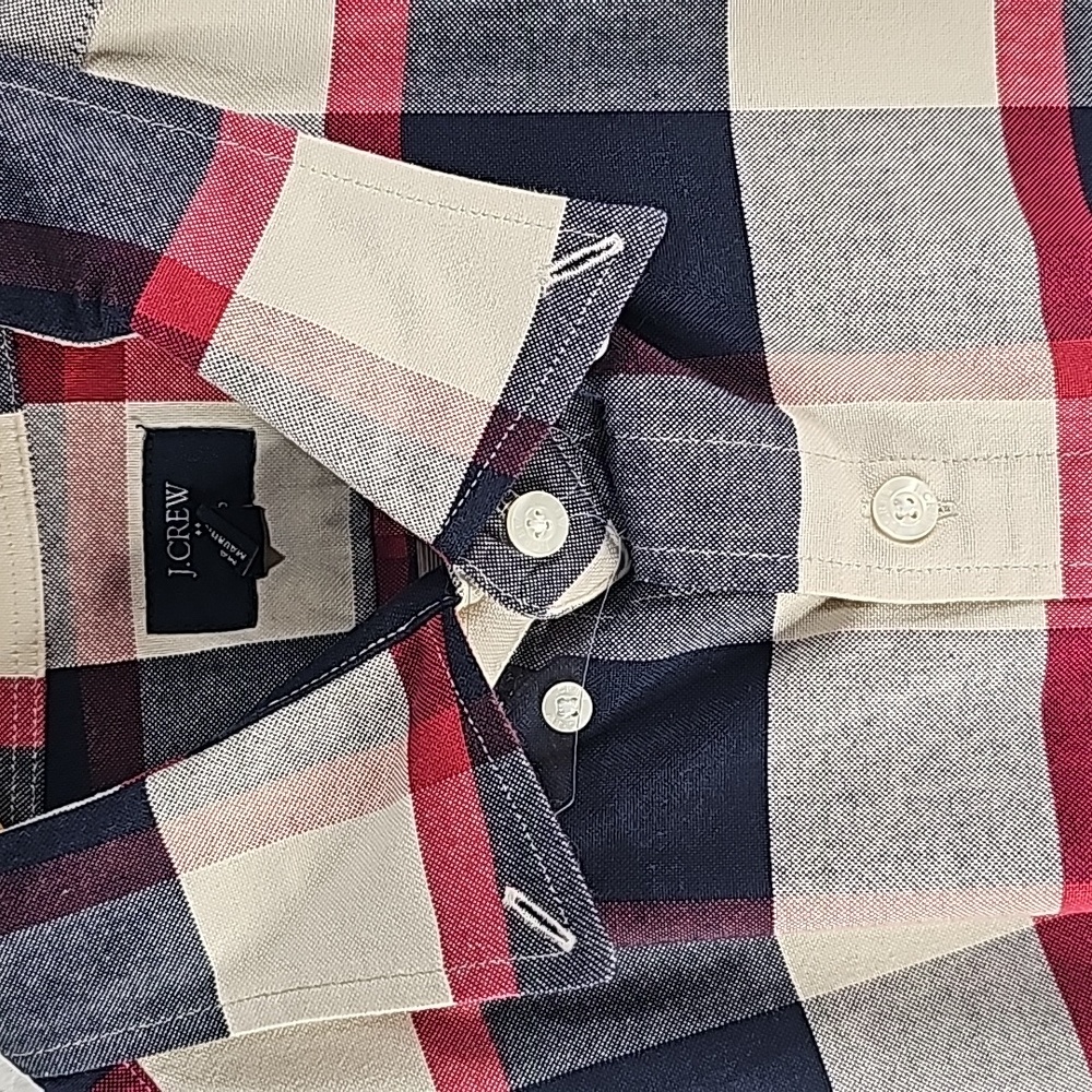 J. Crew Factory Mens Shirt Size L Blue White Plaid Slim Fit Button-Down - Picture 7 of 7